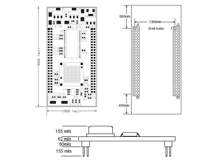 Mechanical Drawing - Amulet Technologies GEMexpress™ II Universal Display Driver Board