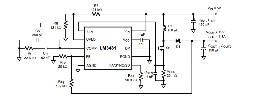Application Circuit Diagram - Texas Instruments LM3481 SIMPLE SWITCHER® Low-Side N-FET Controller