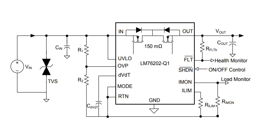 Schematic - Texas Instruments LM76202-Q1 Ideal Diode with Integrated FET
