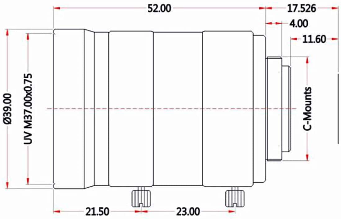 Mechanical Drawing - DFRobot FIT0828 16mm 10MP Telephoto Lens