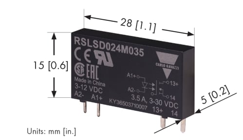 Mechanical Drawing - Carlo Gavazzi RSLS Ultra-Slim 5mm Plug-In Solid-State Relays