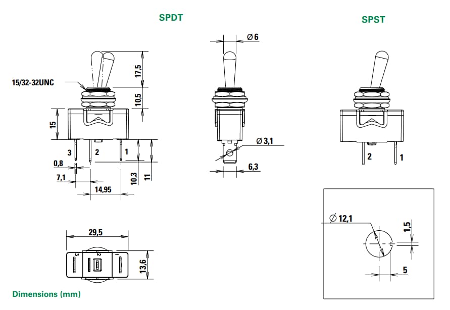 Mechanical Drawing - C&K Switches 8500 Toggle Switches