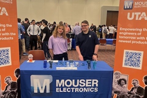 Two people posing at the Mouser booth on Innovation Day 2024 - opens in a new tab