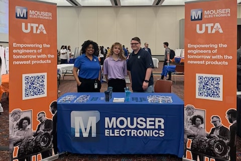 Three people posing at the Mouser booth on Innovation Day 2024 - opens in a new tab